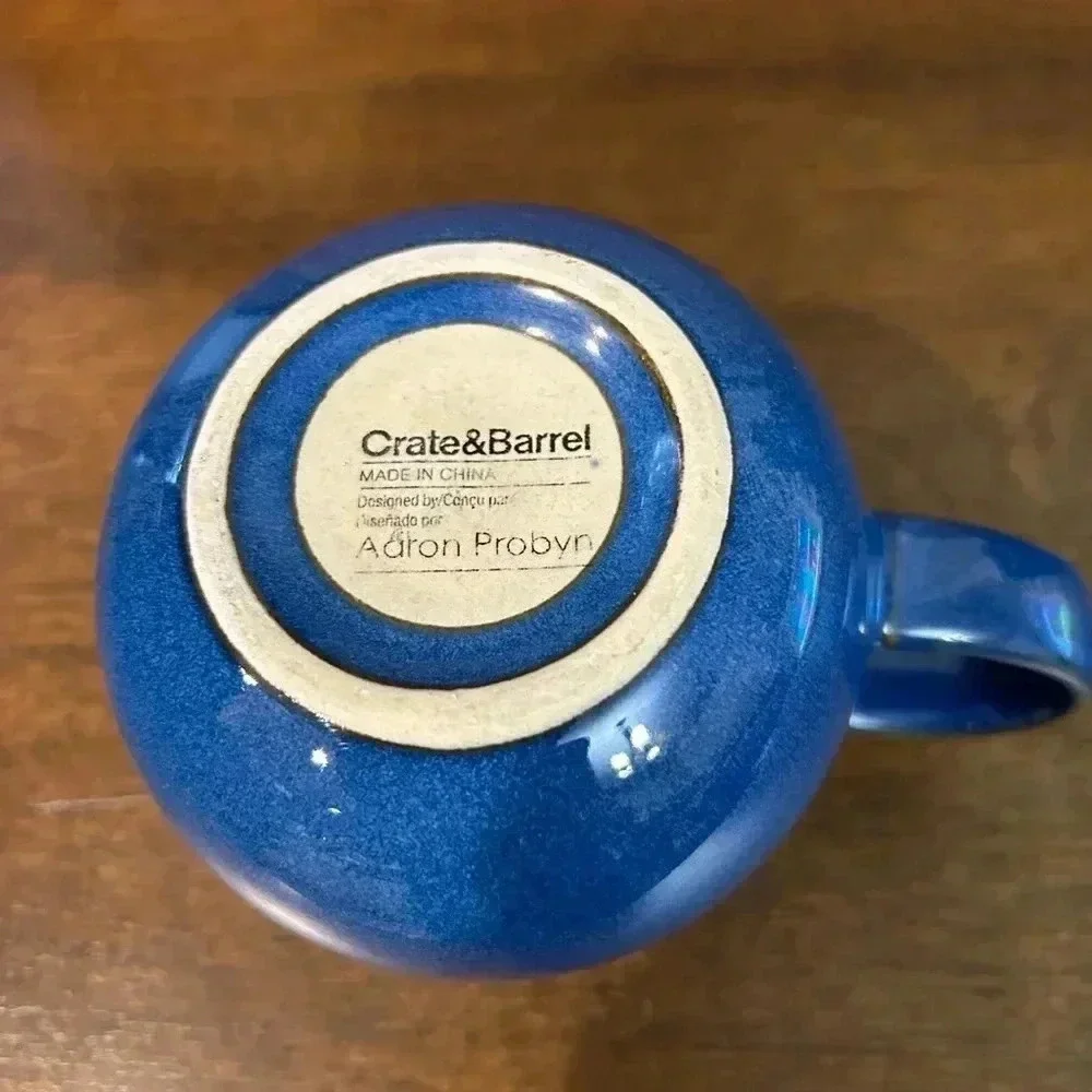 Crate and Barrel Blue Mug Coffee Tea Cup Aaron Probyn Lake 12 Oz Capacity in EUC